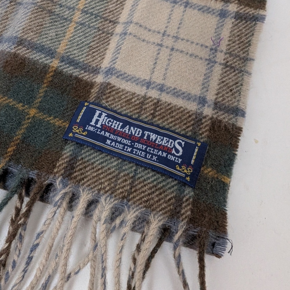 Vintage Highland Tweeds Lambswool Scarf Rectangular Fringe Plaid Tartan - Picture 10 of 10